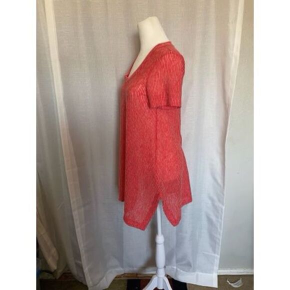 Soft Surroundings Dione Red Poppy Stripe Tee  Women S Knit Top Tunic - Picture 2 of 15